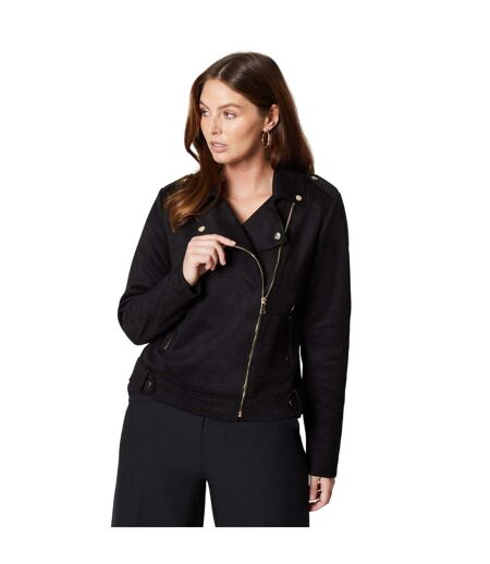 Womens/ladies Suedette Bonded Biker Jacket Black Principles