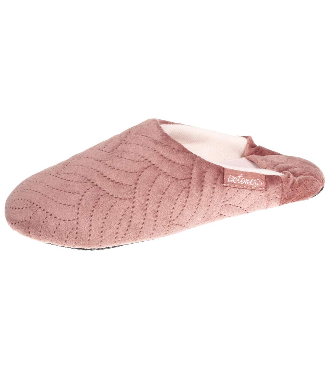 Isotoner Chaussons extra-light Mules femme en microvelours et semelle à picots antidérapants