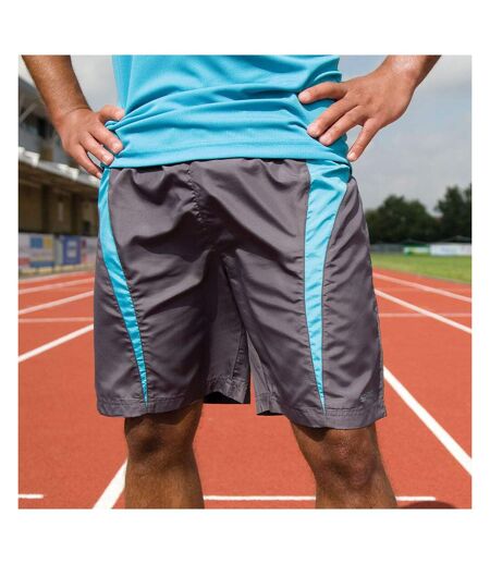 Spiro Mens Micro-Team Sports Shorts (Grey/Aqua) - UTRW1478