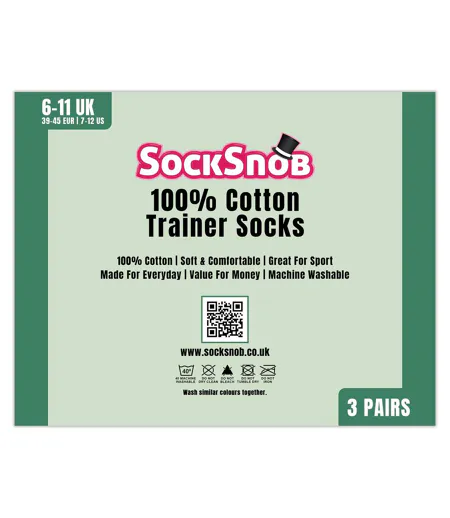 3 Pack Mens 100% Cotton Trainer Socks