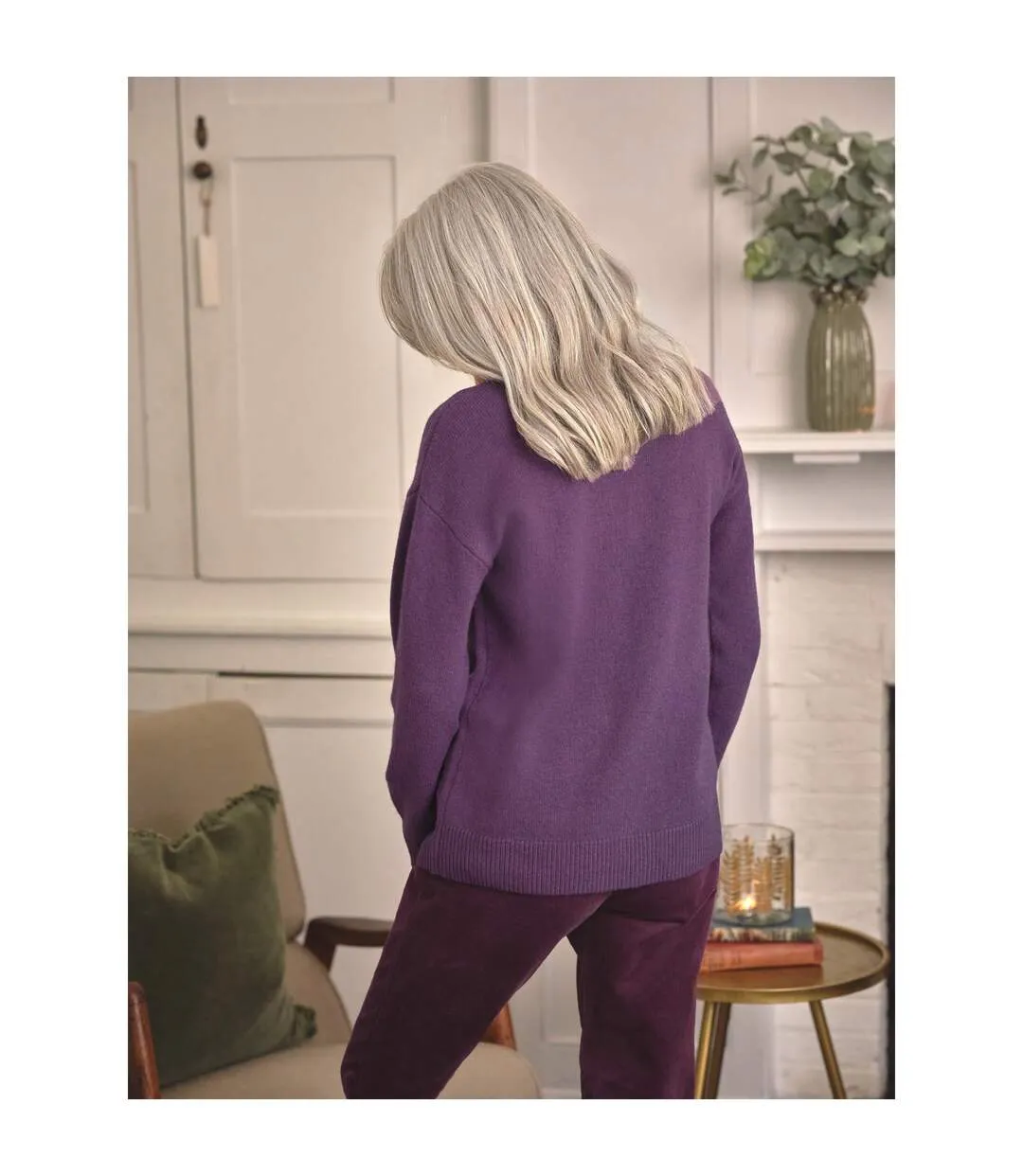 Womens/ladies Floral Sparkle Embroidered Jumper Purple WoolOvers-2