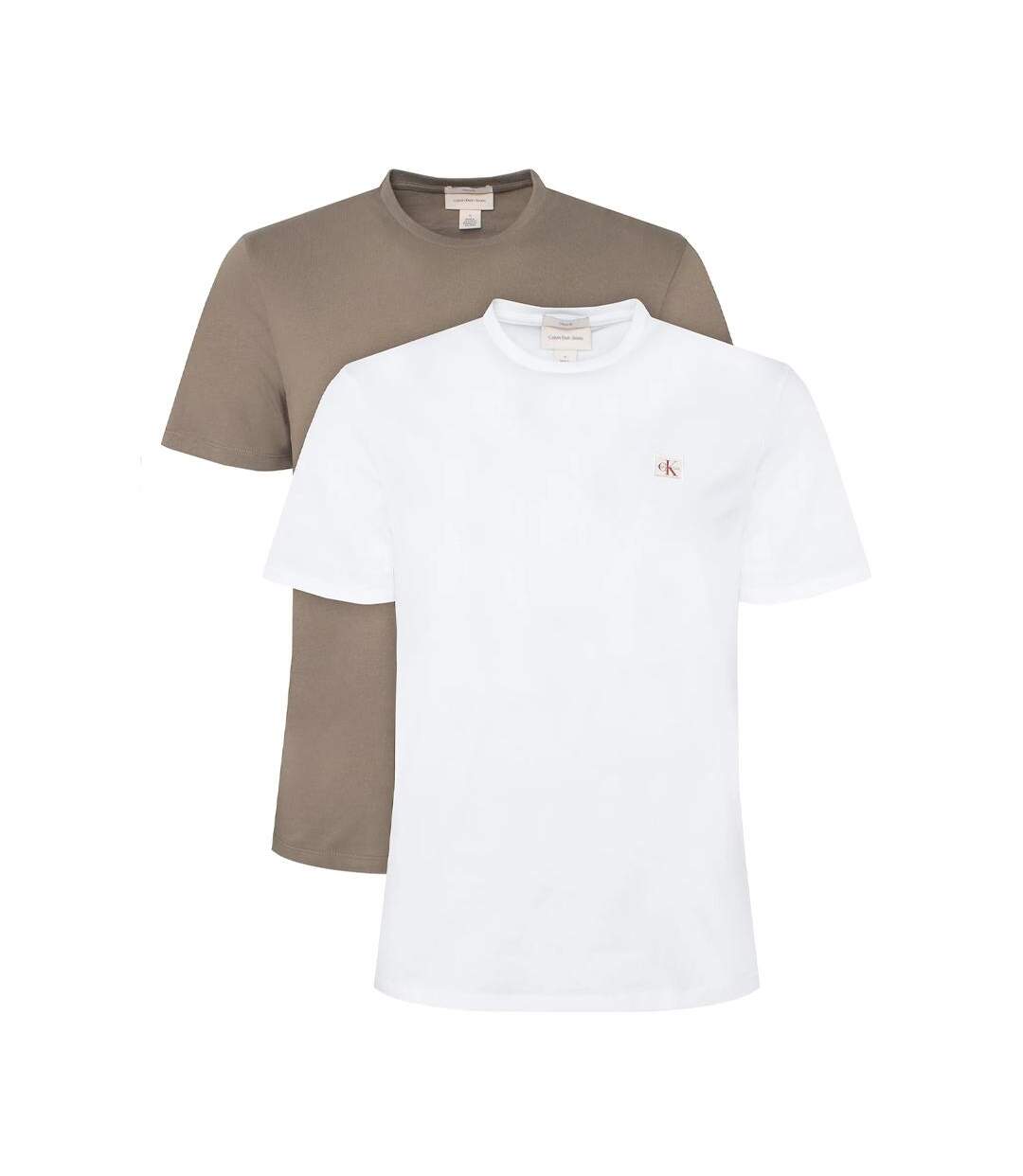 Lot de 2 t-shirts blanc/taupe homme calvin klein jeans ss badge-1