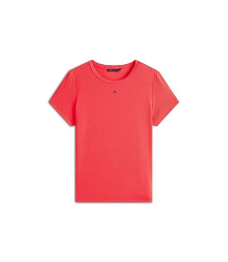 Womens/ladies Logo Ribbed Fitted T-shirt Red Alert Tommy Jeans