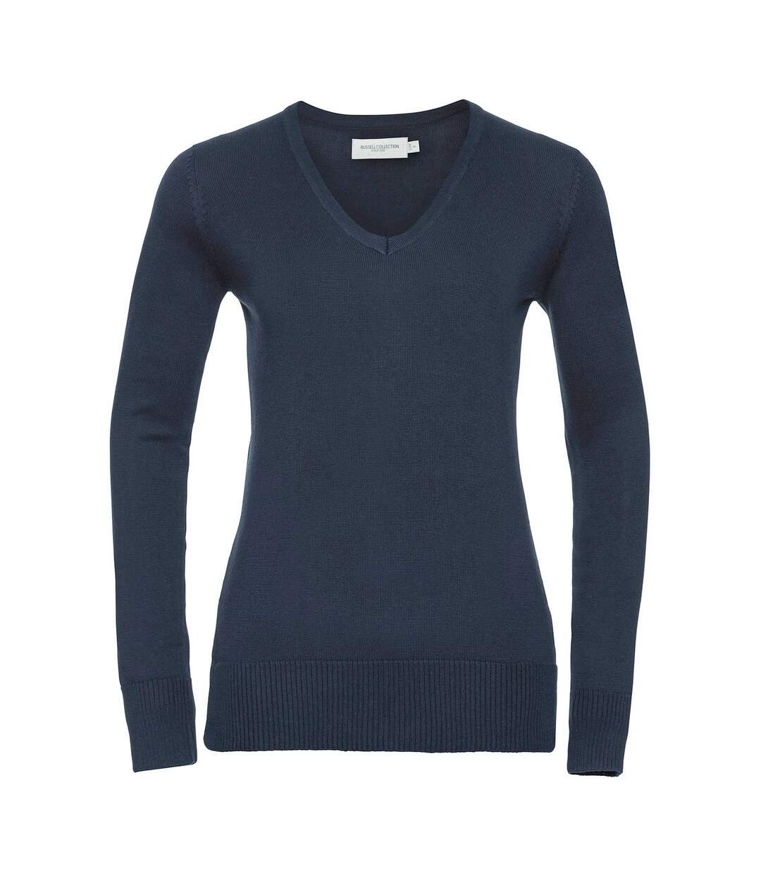 Womens/ladies cotton acrylic v neck sweatshirt french navy Russell Collection