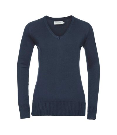 Russell Collection Womens/Ladies Cotton Acrylic V Neck Sweatshirt (French Navy) - UTPC5747