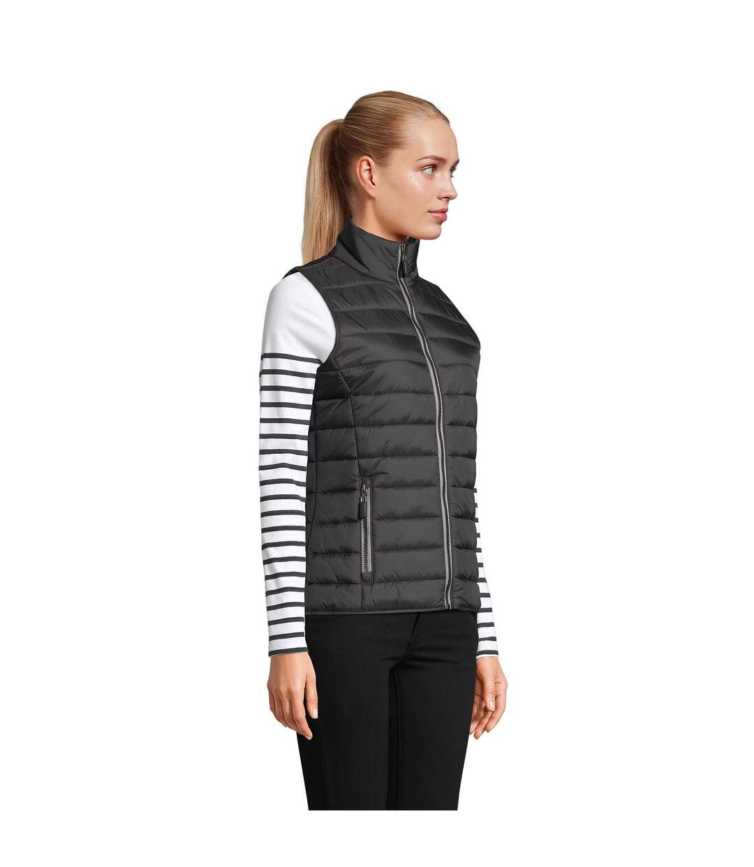 Womens/ladies Wave Lightweight Body Warmer Black SOLS-1
