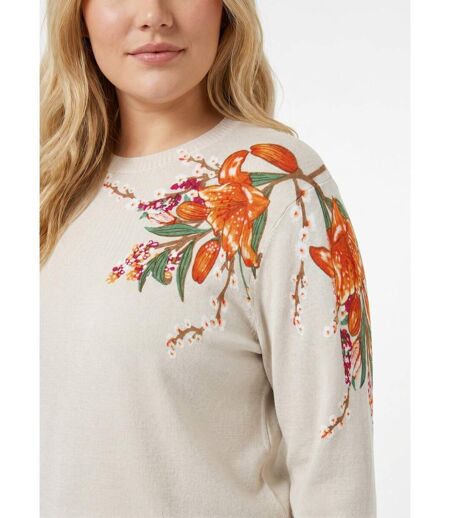 Pull chaud col rond imprimé floral manches longues