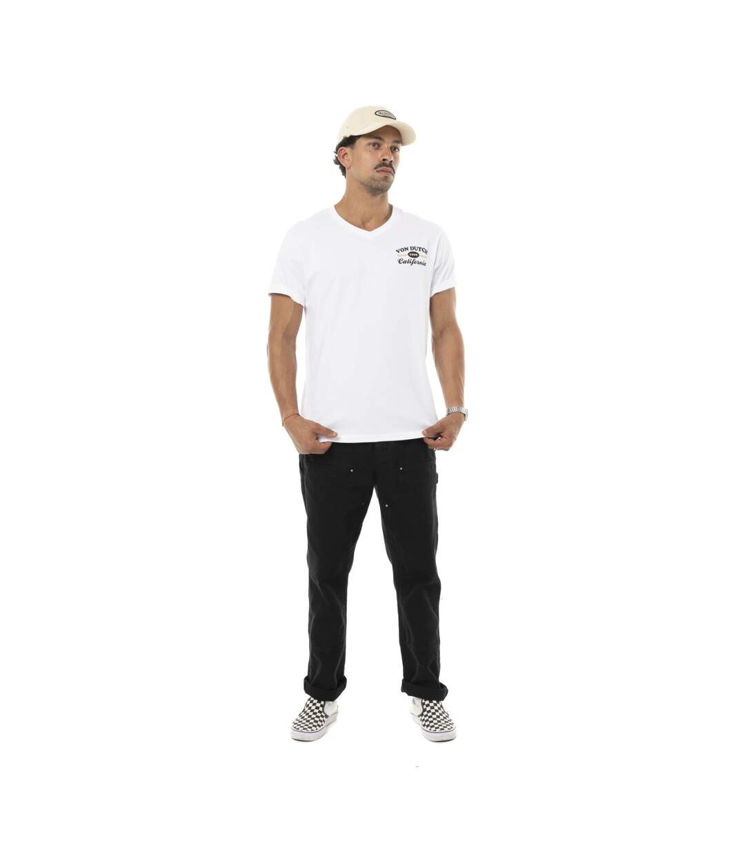T-shirt homme col V en jersey 180gr print devant&dos Café Vondutch-5