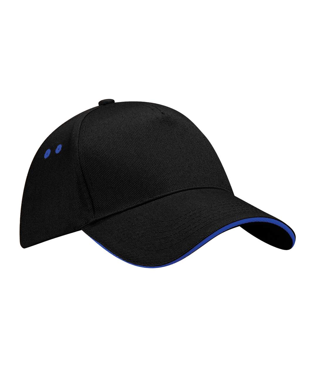 Unisex adult ultimate sandwich peak cap black/bright royal blue Beechfield-1