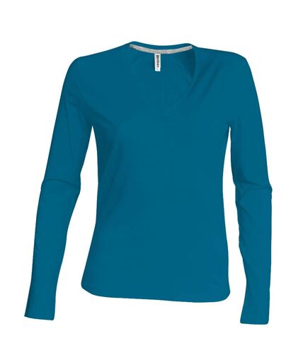 T-shirt manches longues col V - K382 - bleu tropical - femme