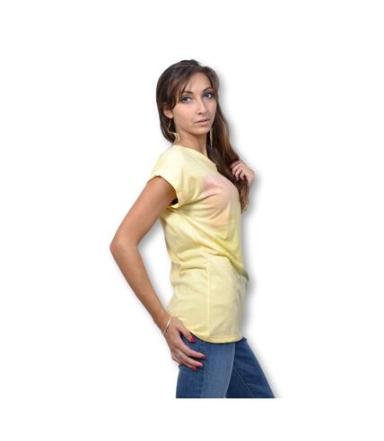 Tee shirt manches courtes femme - Jaune - Imprimé