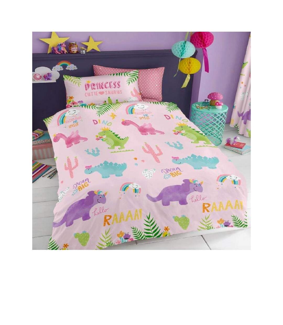 Parure de lit cutie-saurus rose Generic-1