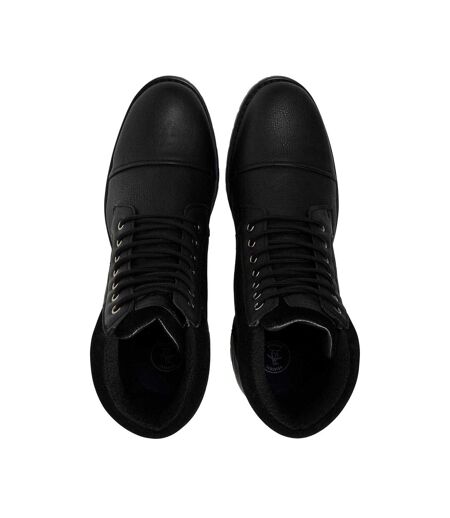 Mens Plain Leather Combat Boots Black Original Penguin