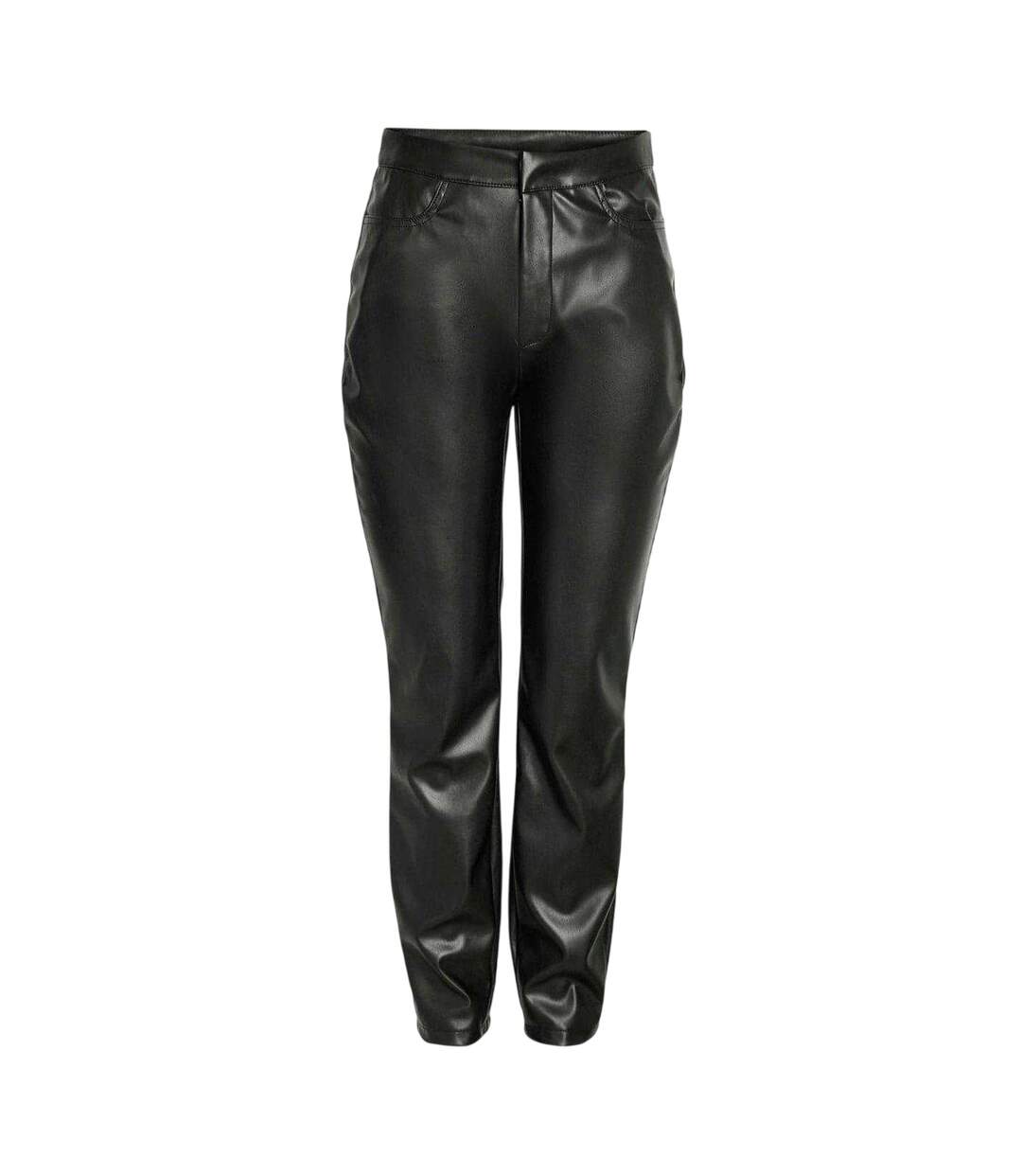 Womens/ladies Faux Leather Chinos Black Noisy May-2
