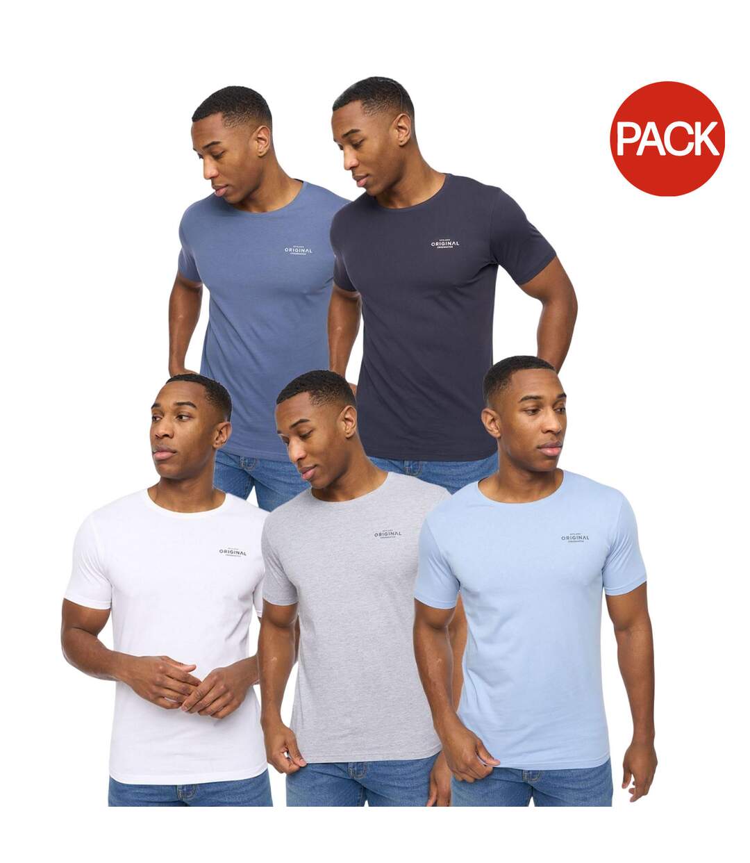 T-shirts Basicblues Homme Blanc Bleu Marine Bleu Denim Bleu Gris Chiné Crosshatch-2