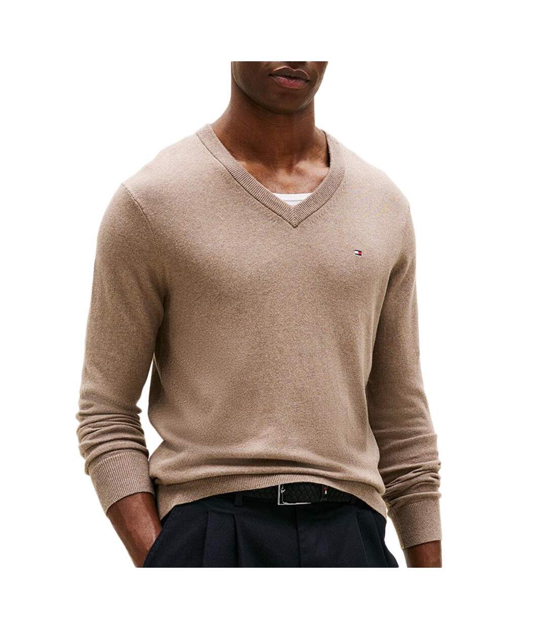 Pull marron homme tommy hilfiger pima mw0mw28047-1