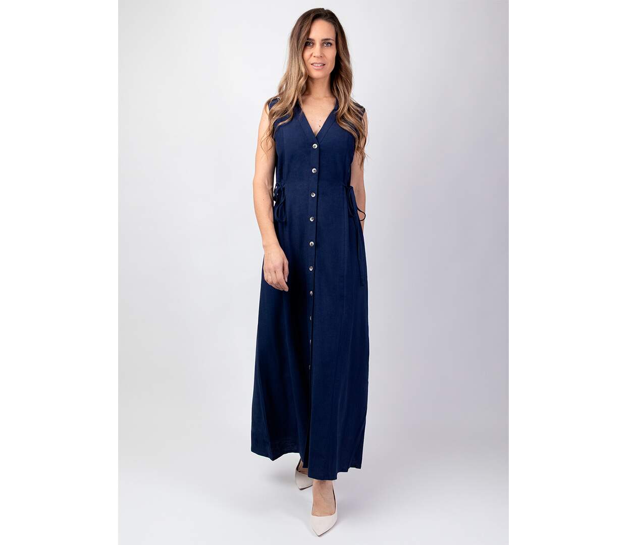 Robe longue élégante unie bleu marine PAULINE Coton Du Monde-2