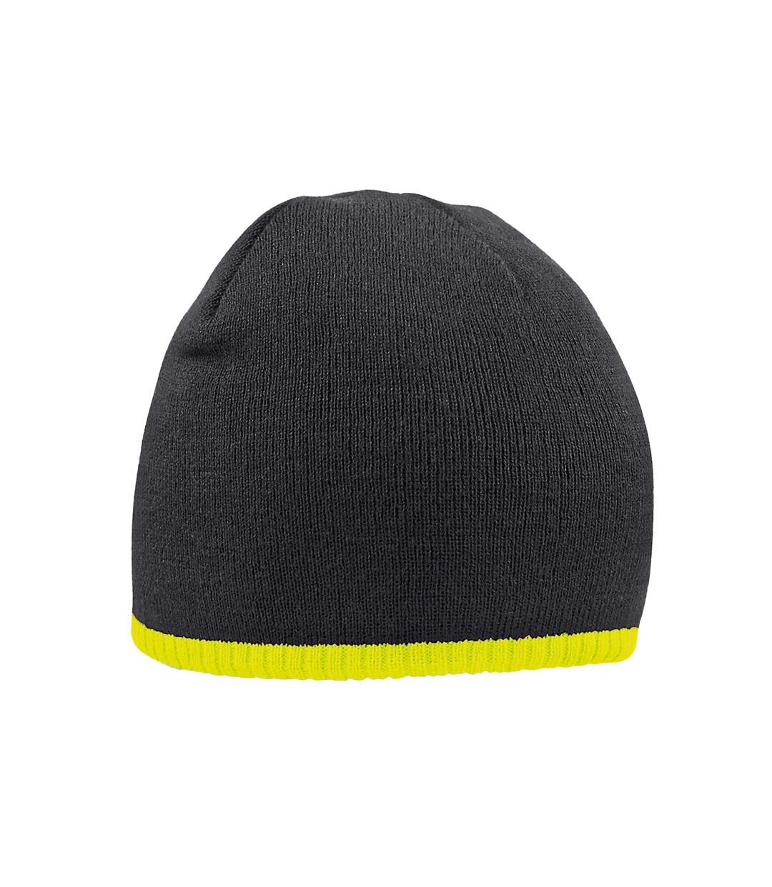 Unisex adult two tone knitted beanie black/fluorescent yellow Beechfield-1