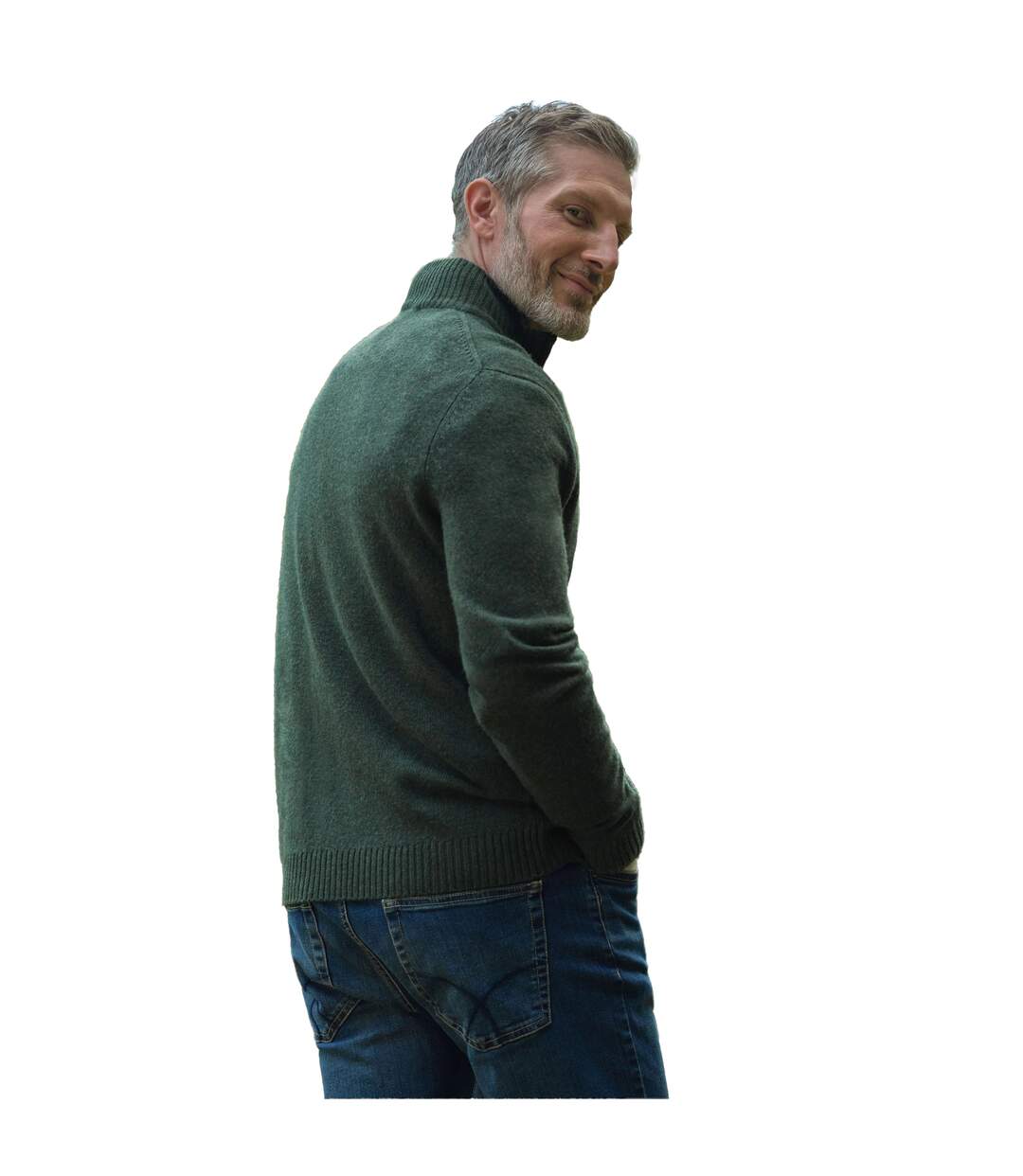 Mens Lambswool Zip Neck Jumper Pine WoolOvers-2