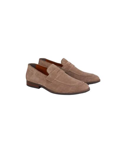 Debenhams Mens Perforated Suede Penny Loafers (Taupe) - UTDH6053