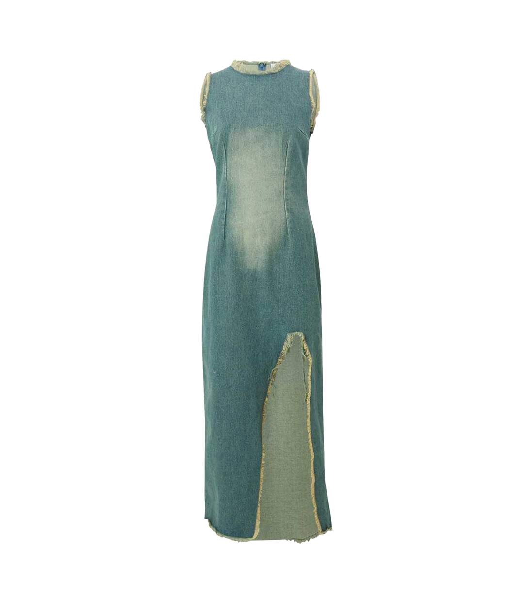 Womens/ladies Denim Distressed Hem Maxi Dress Blue The Ragged Priest-2