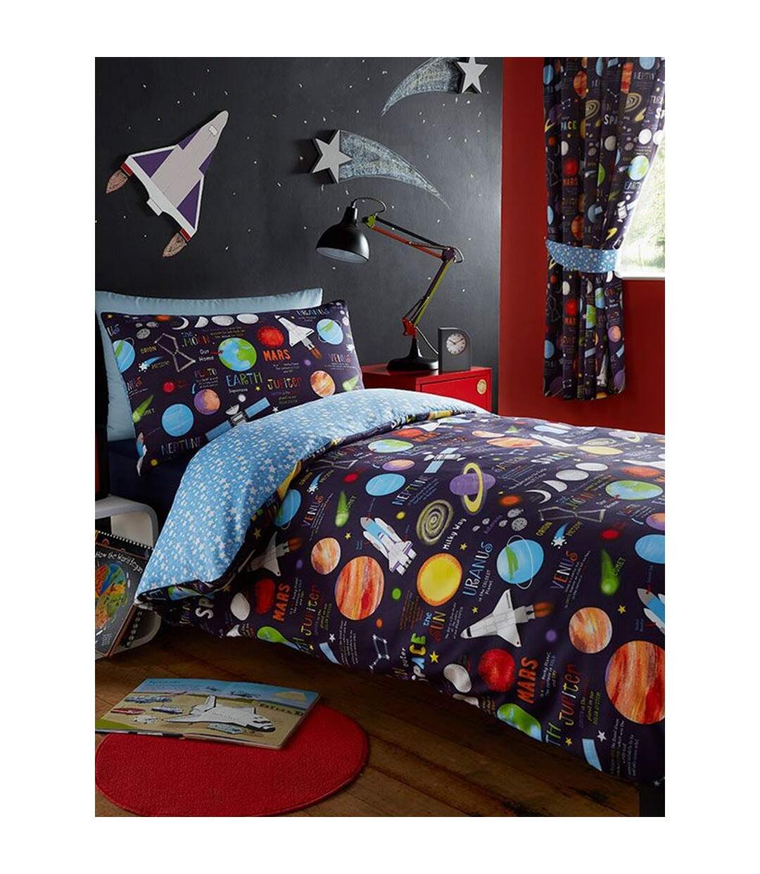 Planets duvet cover set navy/sky blue/orange Generic-1