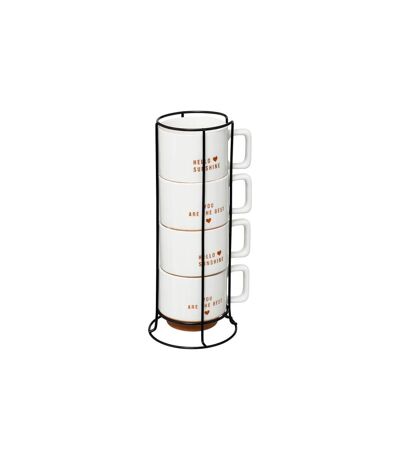 Lot de 4 Mugs sur Rack Hello 30cl Blanc