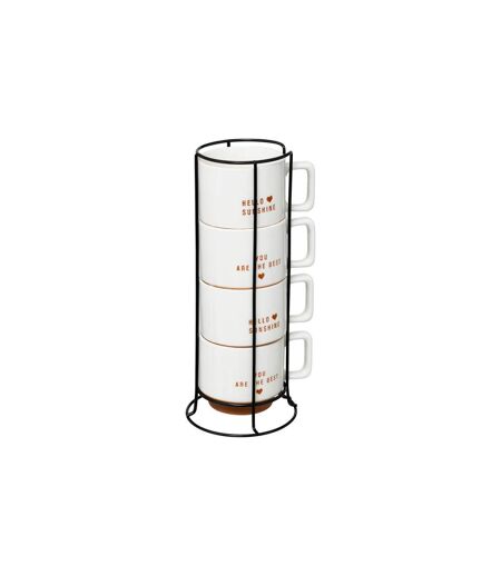 Lot de 4 Mugs sur Rack Hello 30cl Blanc