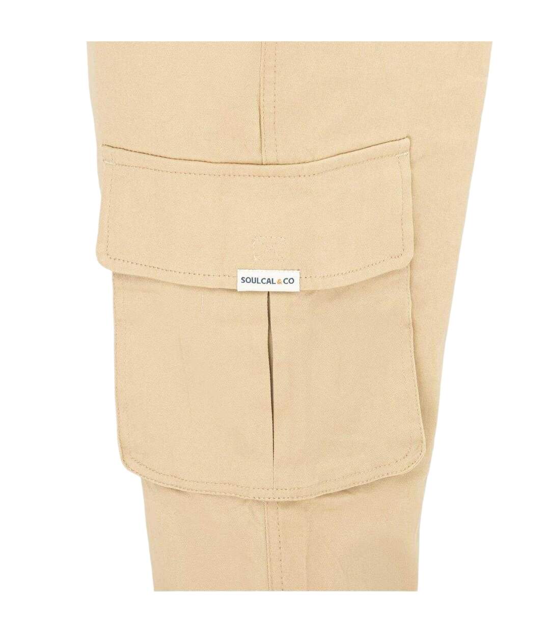 Mens Plain Slim Cargo Trousers Cream SoulCal-4