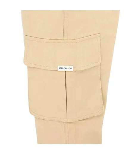 Mens Plain Slim Cargo Trousers Cream SoulCal