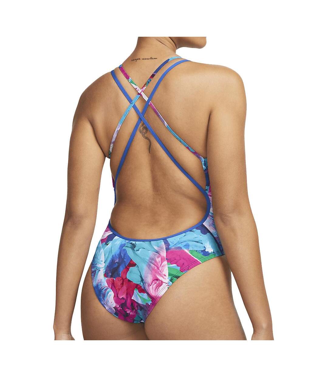 Maillot de bain 1 pièce bleu/rose femme nike spiderback-2