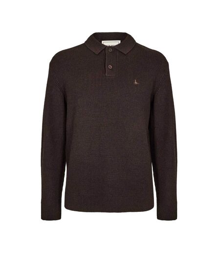 Mens Button Long-sleeved Polo Shirt Black Coffee Jack Wills