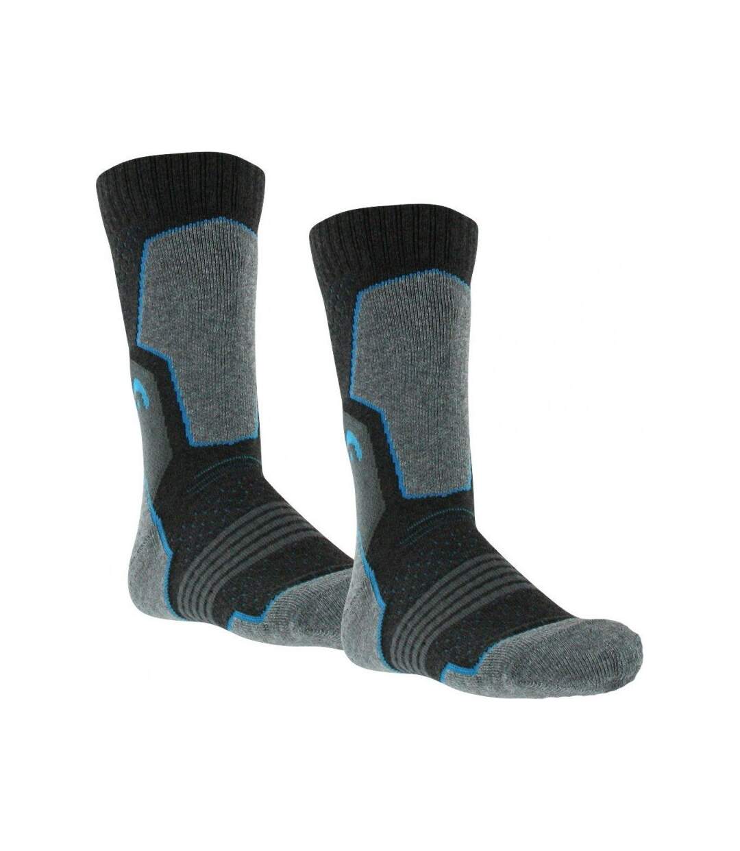 HEAD Lot de 2 paires de Chaussettes Mixte Microcoton HIKING CREW Gris Bleu-1