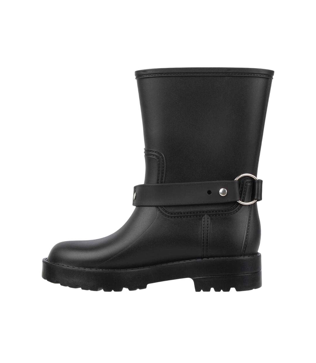Womens/ladies Plain Buckle Detail Wellington Boots Black Gelert-2