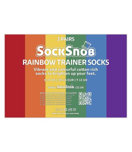 3 Pack Mens Ladies Rainbow Trainer Cotton Socks Bright Colourful Striped Socks