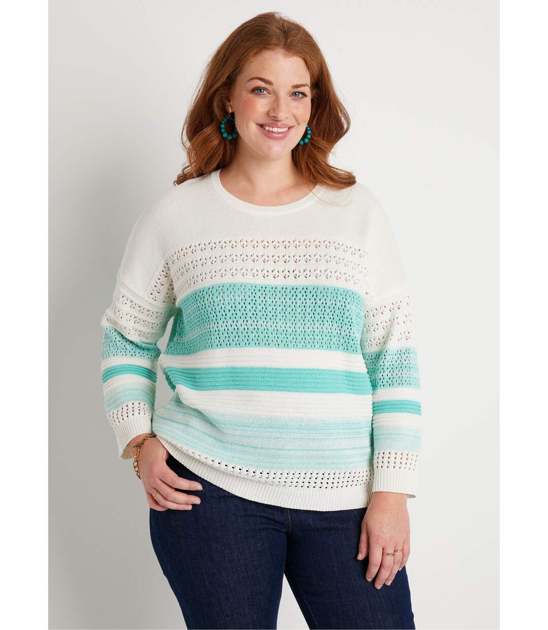 Pull manches 3/4 ajouré mélange coton-1