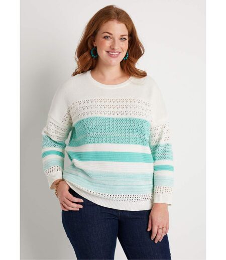 Pull manches 3/4 ajouré mélange coton