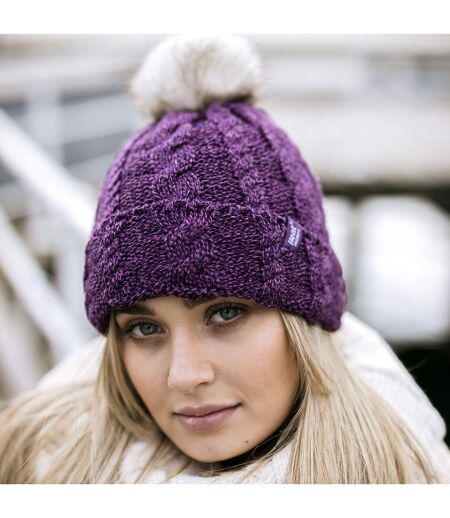 Ladies Cable Knit Fleece Lined Thermal Winter Bobble Hat with Pom Pom