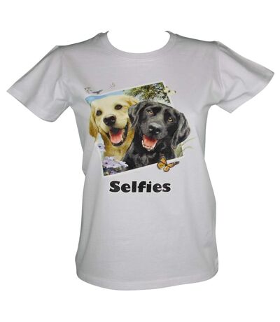 T-shirt femme manches courtes - chiens selfies 2379 - blanc