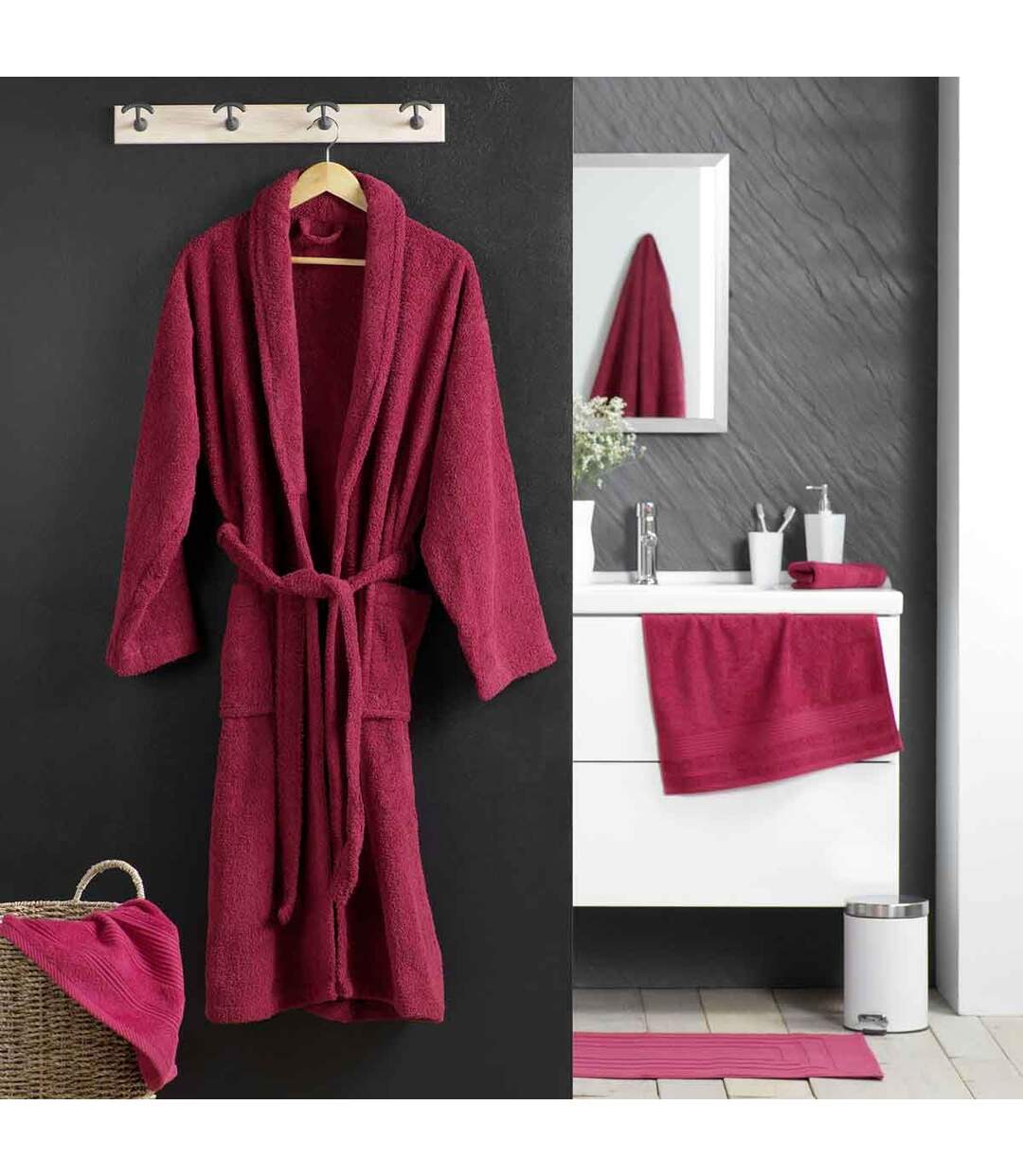 Peignoir Col Châle en Coton Tendresse Rubis-4