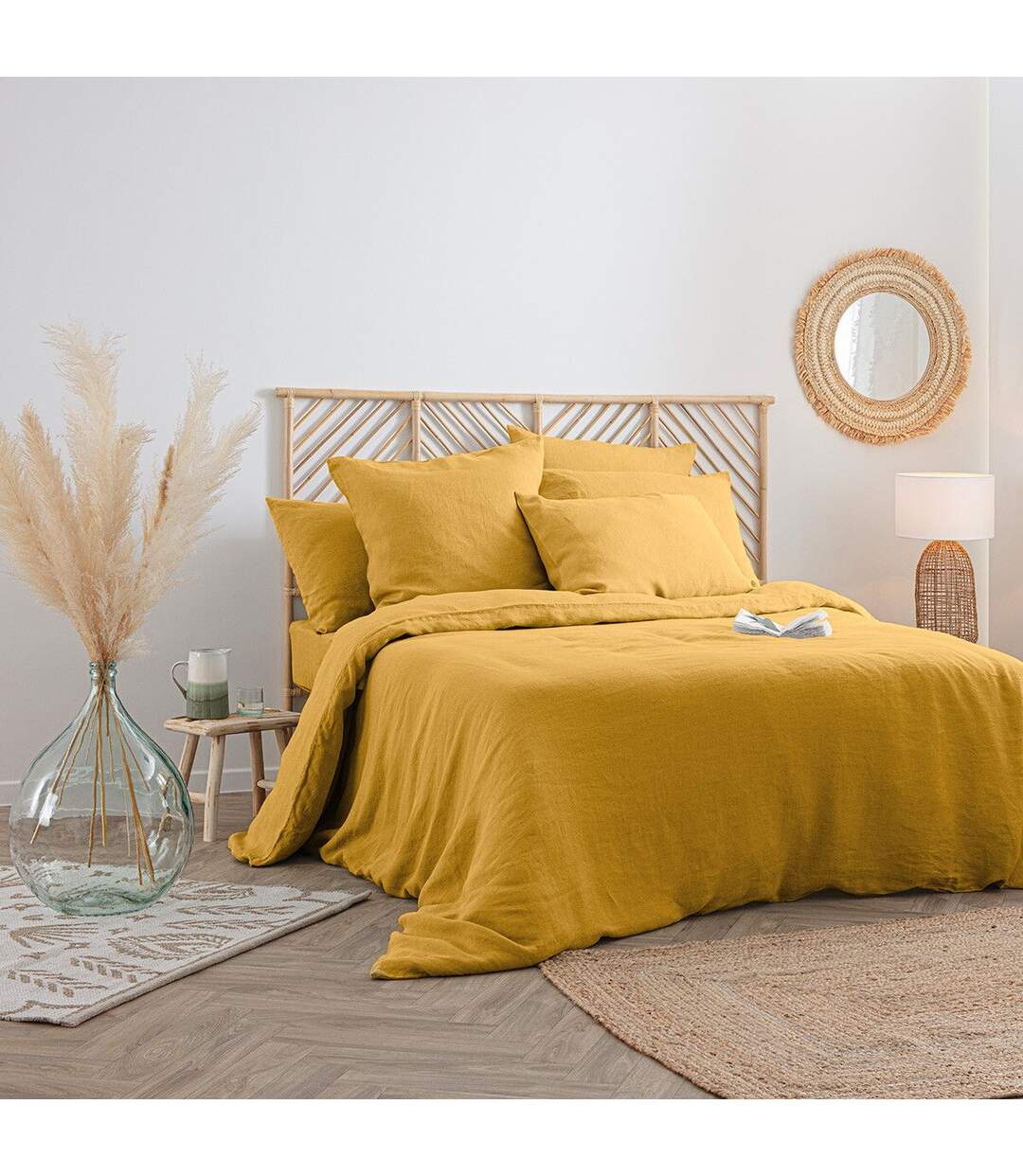 Drap Housse en Lin Adorable 140x190cm Jaune Ocre-5
