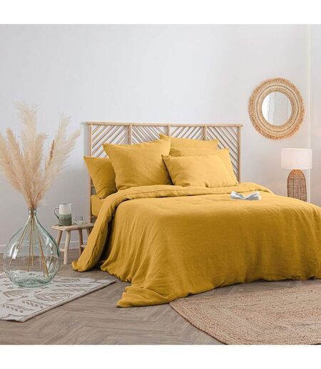Drap Housse en Lin Adorable 140x190cm Jaune Ocre