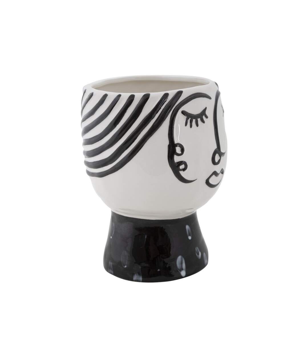 Vase Pot Visage en Porcelaine Face 18cm Blanc & Noir-4