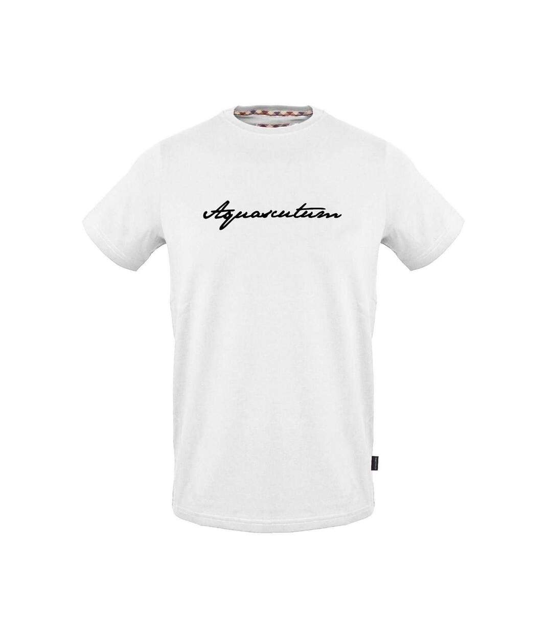 Mens Logo Ribbed Collar T-shirt White Aquascutum-1