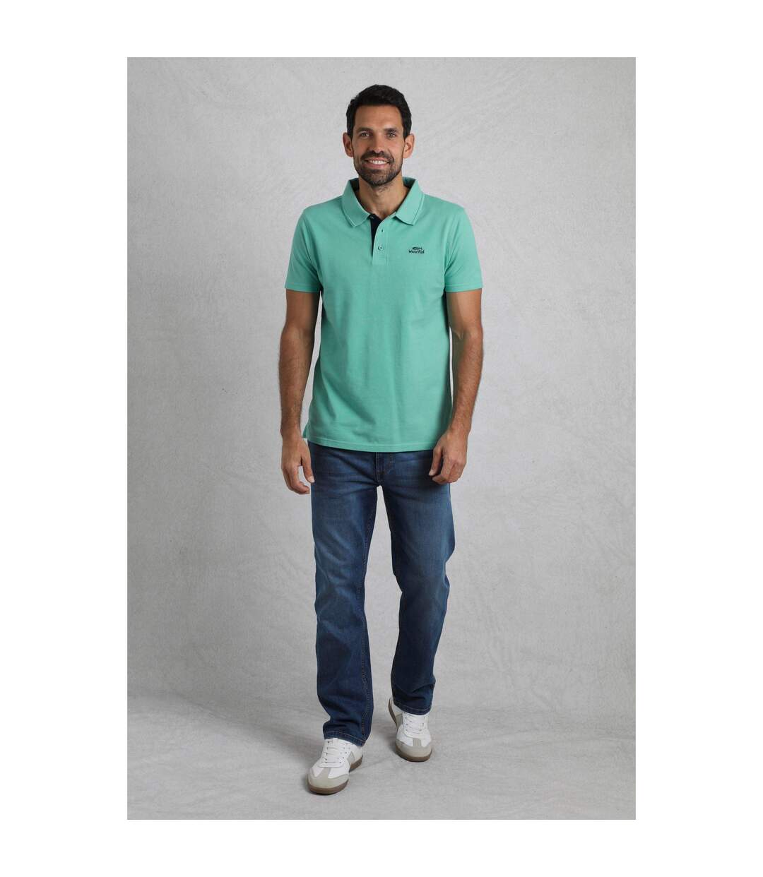 Mens Miles Pique Organic Polo Shirt Aqua Marine Weird Fish-1