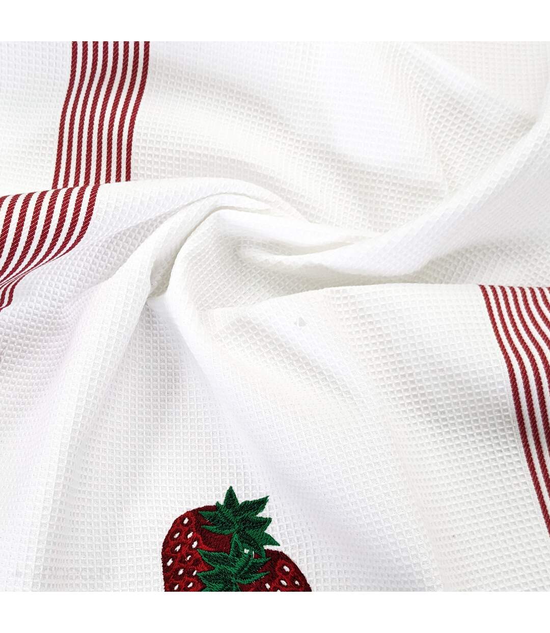 Torchon nid d'abeille WAFFLE brodé Fraise-3