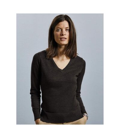 Russell Collection Ladies/Womens V-Neck Knitted Pullover Sweatshirt (Charcoal Marl) - UTBC1011