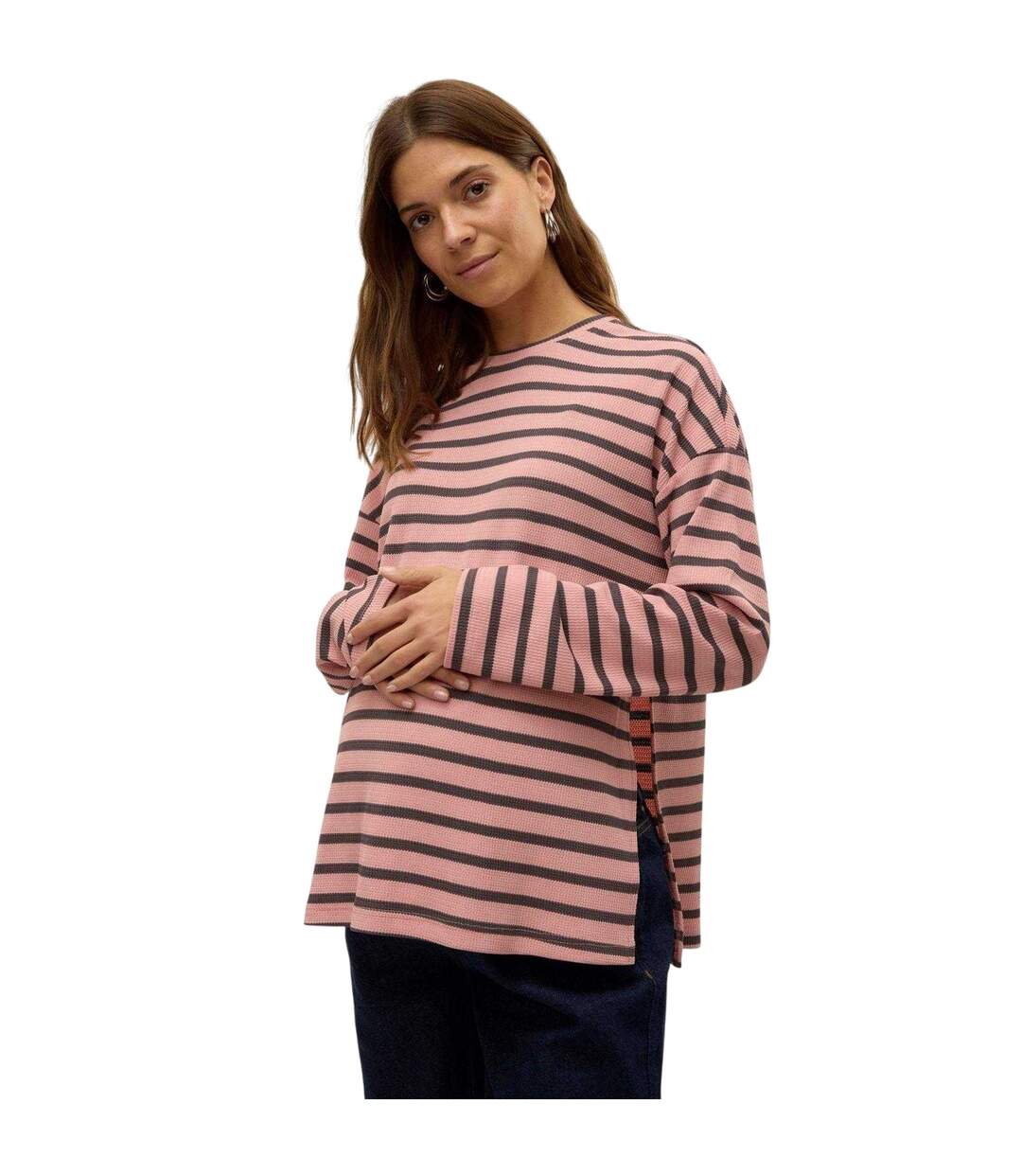 T-shirt Manches Longues Motif/style À Rayures Mlsille Femme Rose Mamalicious-4
