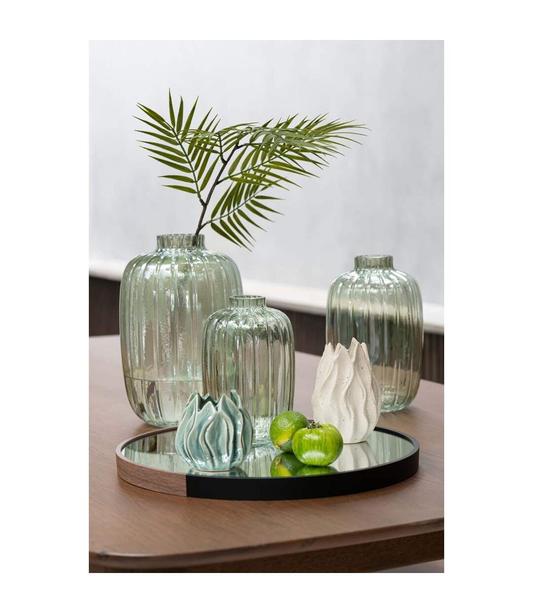 Vase Design en Verre Lignes 30cm Vert-2