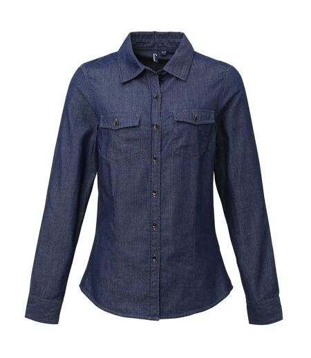 Premier Womens/Ladies Jeans Stitch Long Sleeve Denim Shirt (Indigo Denim) - UTRW5592